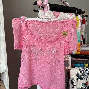 Juicy Couture Pink Lace Blouse with Silver Logo